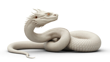 Fototapeta premium An albino dragon isolated on white background, showcasing its unique scales and intricate details, perfect for fantasy and mythical creature concepts