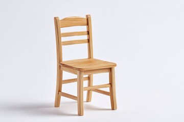 Simple Wooden Chair with Slatted Backrest on White Background