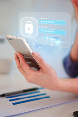 Mobile Security Login on Smartphone for Young Adult Asian Business Professional Securing Account Online with Password Protect Data and Using Two Factor Authentication