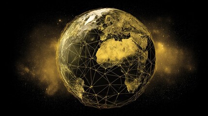 Naklejka premium satellite. Satellite view of Earth with golden connection points, abstract digital networks against deep space. product launch decks.
