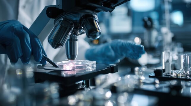 scientist using lab microscope research