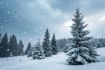 Obraz premium Winter background. Christmas landscape with snow and fir trees.