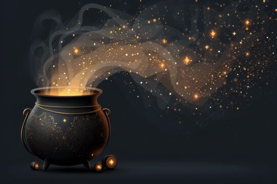 magic cauldron with fire