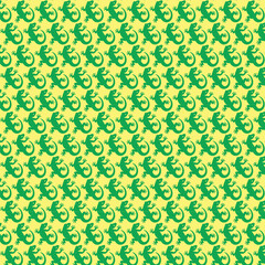 Vibrant green gecko pattern on bright yellow background