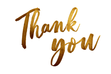 Gold thank you text on clear background