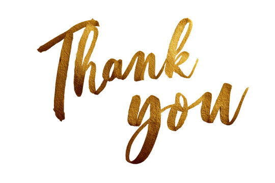 Gold thank you text on clear background