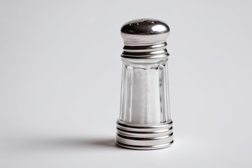 Salt Shaker with Metal Top and Clear Body on White Background