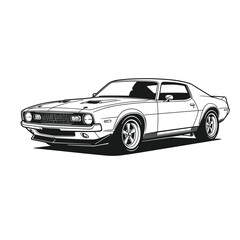 Obraz premium Vintage style classic muscle car black and white clip art