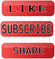 Like Subscribe Share Buttons in Red | Social Media Icons for Online Engagement and Video Promotion
