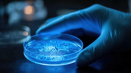 glowing petri dish lab research