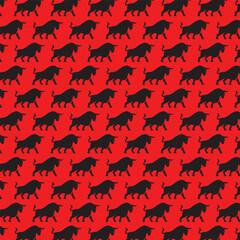 Dynamic black bull silhouettes charging on vibrant red background pattern