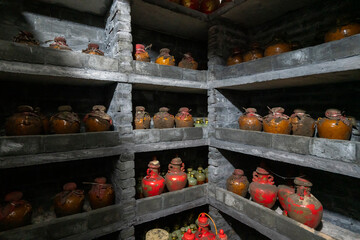 Aged sorghum wine stored in the basement cellar