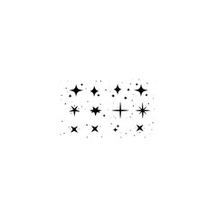 Sparkling stars composition. Glowing black star stencil, isolating various sparkling elements. 