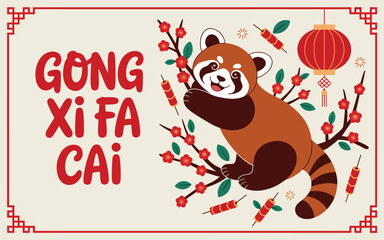 Gong Xi Fa Cai flat Chinese New Year background vector illustration