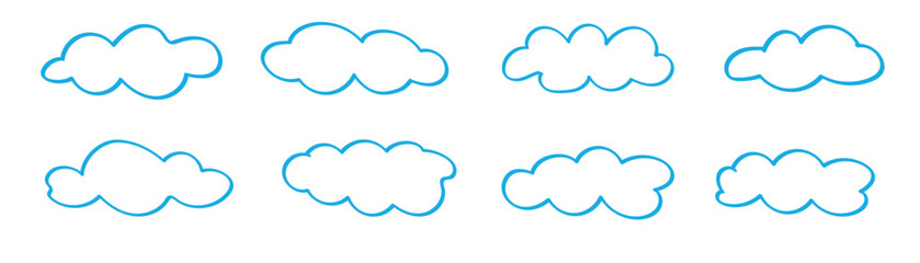 Cloud. Abstract white cloudy set isolated on blue background. Vector illustration
