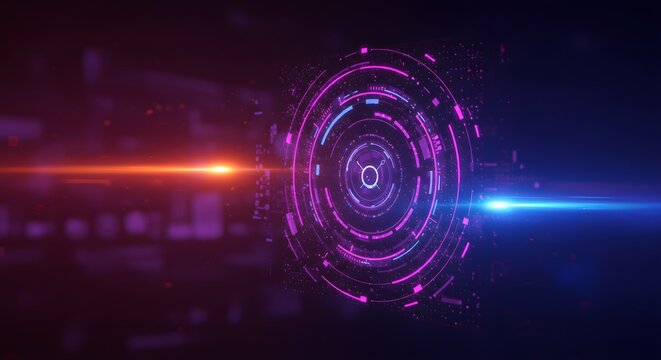 Futuristic HUD Interface with Neon Lights and Data Visualization