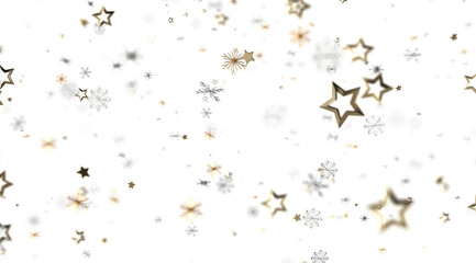Festive winter background with gold stars and snowflakes. Perfect for Christmas, New Year, or winter holidays.