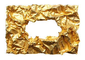 Crumpled gold foil torn frame on white background isolated on a transparent background
