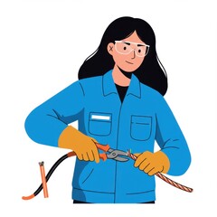 Woman using wire cutters to trim electrical wires indoors  