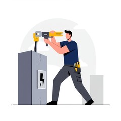 Electrician using power tools to repair electrical equipment  