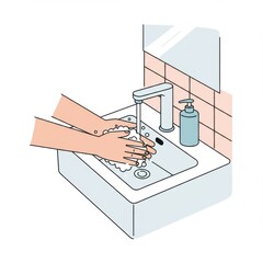 Hands washing with soap under water at the bathroom sink  