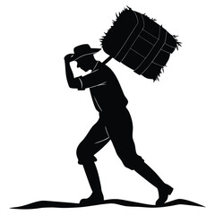 Farmer carrying hay bale silhouette