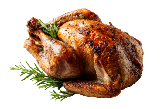 Perfectly roasted chicken with herbs on plate