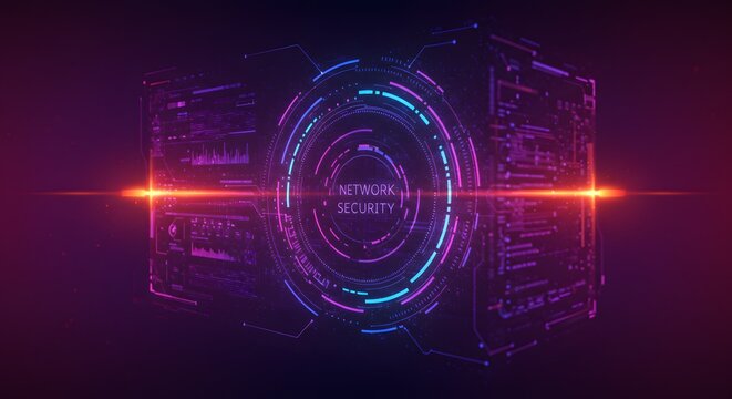 Futuristic Network Security HUD Interface with Data Visualization