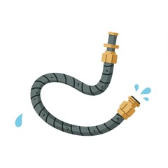 Garden hose with brass fittings and water droplets  