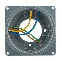 Electrical junction box with multi-colored wires inside  