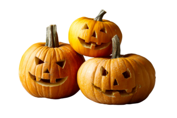 Festive Halloween pumpkins with carved faces