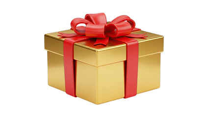 Obraz premium Luxurious gold gift box with vibrant red ribbon and bow perfect for celebrations and special occasions
