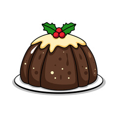 CUte Christmas Cake Pudding Image Illustration With White Background