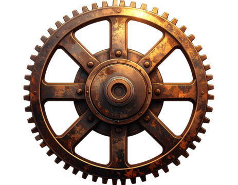 Antique Machinery Cog Wheel – Corroded Industrial Clipart Isolated