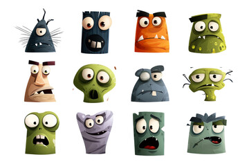 Playful monster faces with clear background