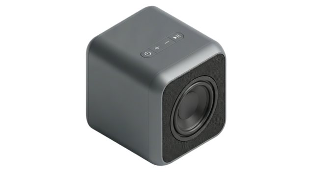 Modern cube speaker with intuitive controls, delivering premium sound for any space