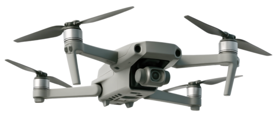 Gray Quadcopter Drone with Camera and Propellers Isolated on White Background aerial photography isolated on a transparent background