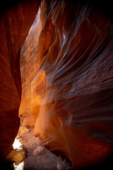 Winding Red Rock Canyon Formations with Smooth Curves and Illuminated Walls