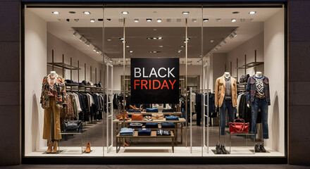 Clothing store window with a Black Friday sign