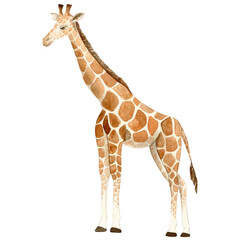 Hand-painted watercolor illustration of a majestic giraffe  Artistic wildlife artwork with soft textures and delicate brushstrokes. Perfect for posters, prints, cards, and creative design projects.