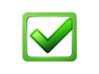 Green checkmark inside a square frame isolated on a transparent background check mark