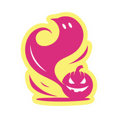 Vector set of spooky Halloween ghost stickers with pumpkins, creative icons for seasonal decoration and branding.