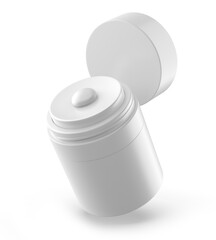 3D render illustration of a blank cosmetic airless pump jar packaging isolated on white background. Realistic clean mockup template for branding.