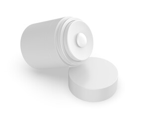 3D render illustration of a blank cosmetic airless pump jar packaging isolated on white background. Realistic clean mockup template for branding.
