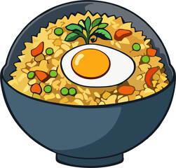 Chinese Fried Rice Bowl with Egg and Vegetables Vector – Simple Asian Food Art