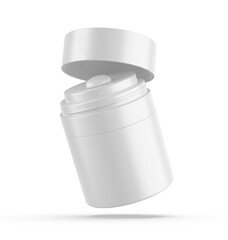 3D render illustration of a blank cosmetic airless pump jar packaging isolated on white background. Realistic clean mockup template for branding.