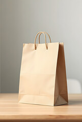 Plain Kraft Paper Shopping Bag on Clean Background – Minimal Mockup with Side Lighting