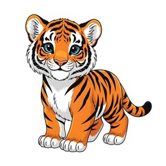 Obraz premium Cute cartoon tiger cub with blue eyes and black stripes 4k video