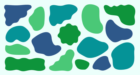 Round organic abstract shapes colored blobs background green blue pattern