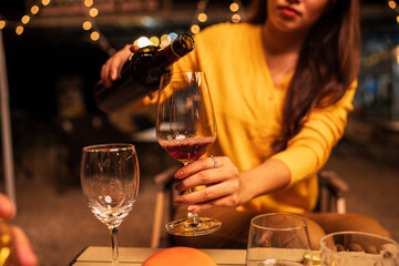 young couple celebrating with champagne